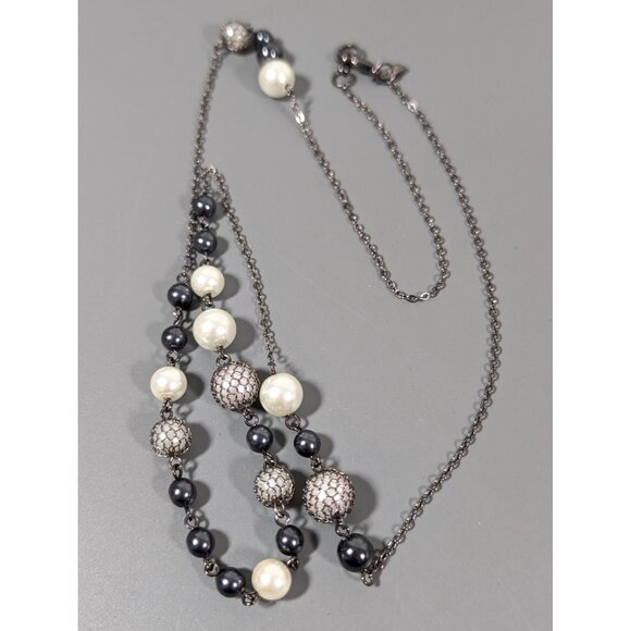 Rachel Roy Faux Pearl Necklace Long Chain Station Gray Metallic Whimsigoth 32 in - Picture 3 of 8